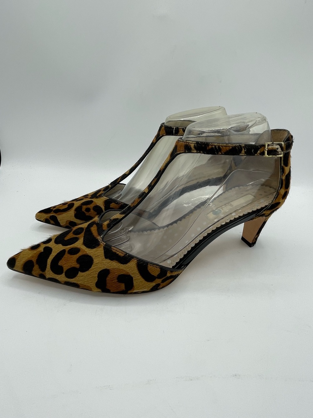 Boden Leopard-Print Pointed-Toe Kitten Heels with T-Strap.